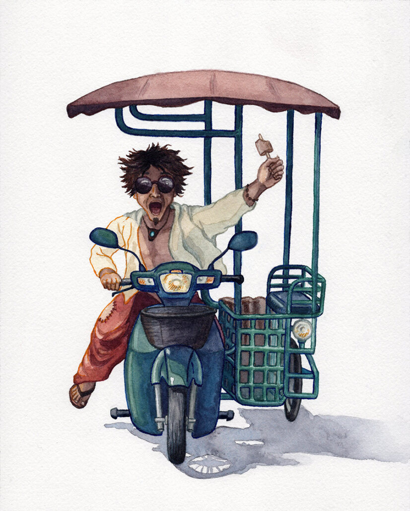 International People Watching-Popsicle Guy, (watercolor and ink)